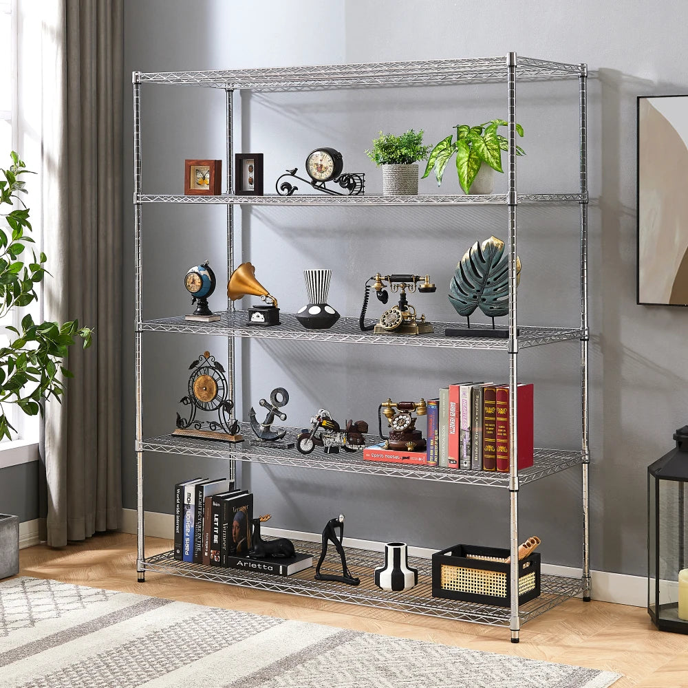 Warehouse supermarket kitchen other 5-layer heavy-duty adjustable shelves with wheels  adjustable feet  frame bearing 300 pounds