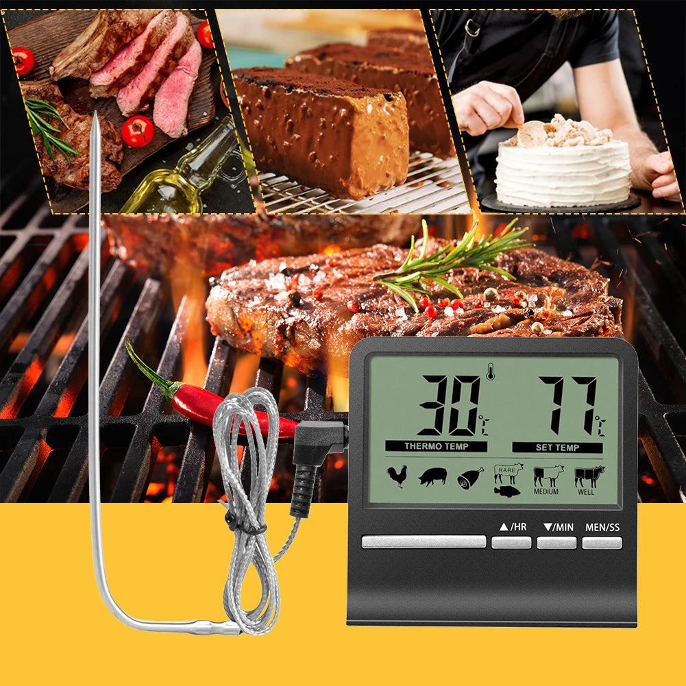 Digital Cooking Thermometer Meat Food Temperature Tester for Kitchen Oven BBQ Grill Timer Function with Probe Meat Heat Meter