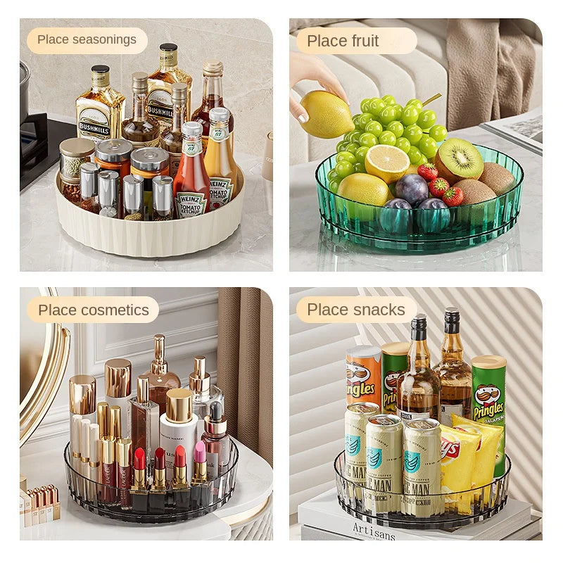 360 Rotating Seasoning Storage Tray Multifunction Pantry Cabinet Turntable For Cosmetics Bathroom Storage Box Kitchen Organizer
