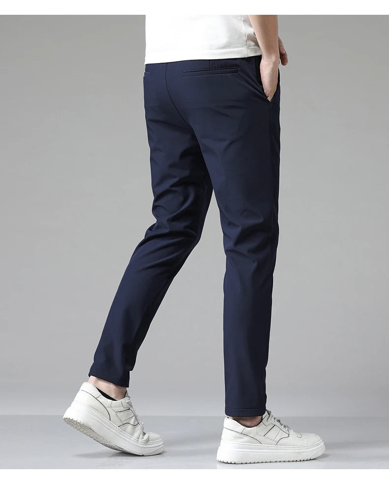 Summer Men's Casual Pants Thin Business Stretch Slim Fit Elastic Waist Jogger Korean Classic Blue Black Gray Brand Trousers Male