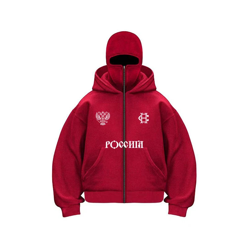 Balaclava Fashion Double Hat Design Hoodie Hop Street Zipper Men's and Women's Gothic Harajuku Sweatshirt