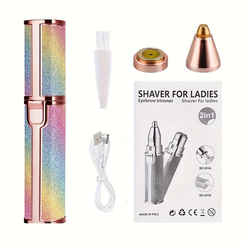 Starry Sky 2-in-1 USB Charging Shaver Portable Shaver Painless Automatic Eyebrow Shaving Facial Hair Removal for Women Beauty