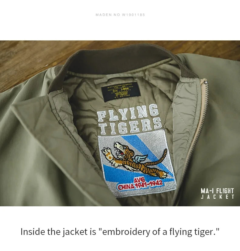 Maden Retro MA1 Bomber Jacket Thickened Splicing Baseball Flight Coat with Inner Pocket for Men's Winter Cotton Padded Jacket