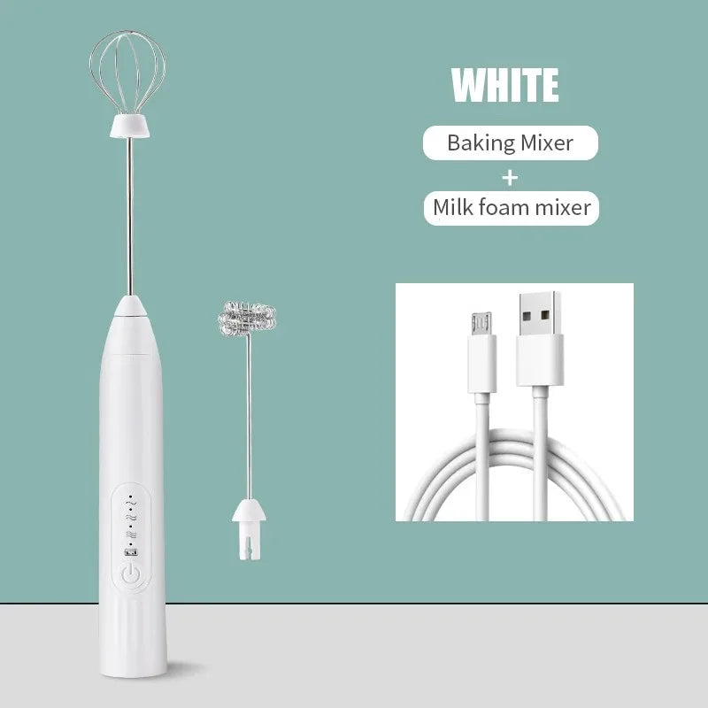 Kitchen Accessories Coffee Stirrer Baking Mixer USB Charging Electric Egg Beater 2-in-1 Double Head Milk Whisk Tools Gadgets Bar