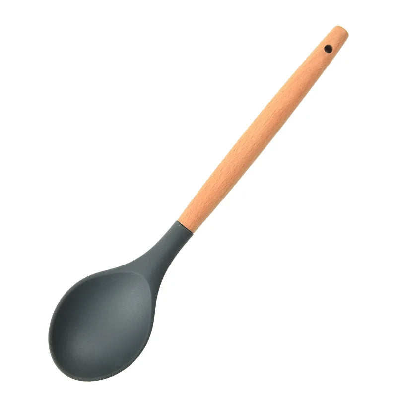 Silicone Kitchen Cooking Spatula Spade Turner Soup Spoon With Wooden Handle Baking Tools