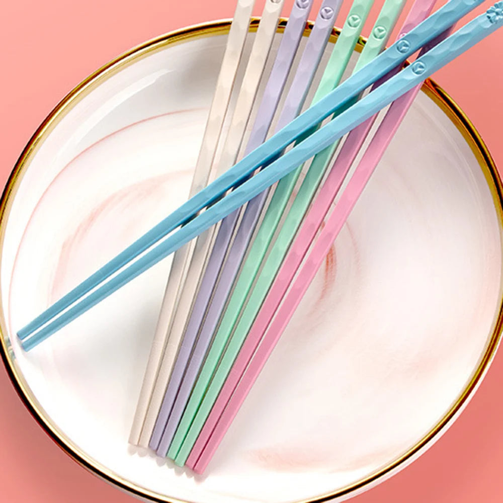 5 Pairs Non-slip Reusable Chopsticks Set Korean Food Sushi Sticks Chopsticks Alloy Chopsticks For Hotel Restaurant Kitchen