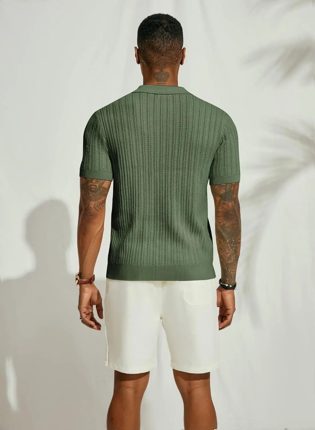 Summer Men's Casual Shirt Breathable Hollow Out Knit Shirt Short Sleeve Lapel Lightweight Top for Men European  American Loose