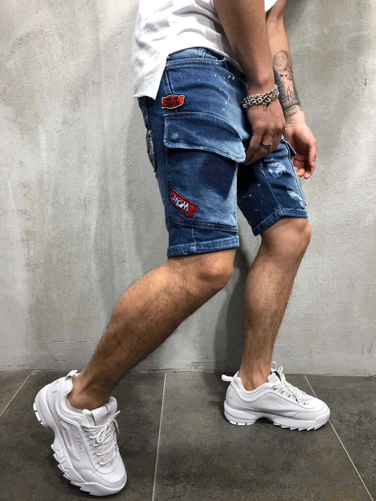 2025 Men's Summer Short Jeans High Stretch Fashion Casual Denim Shorts Male Slim Fit Elastic Badge Pockets Hole Shorts for Men