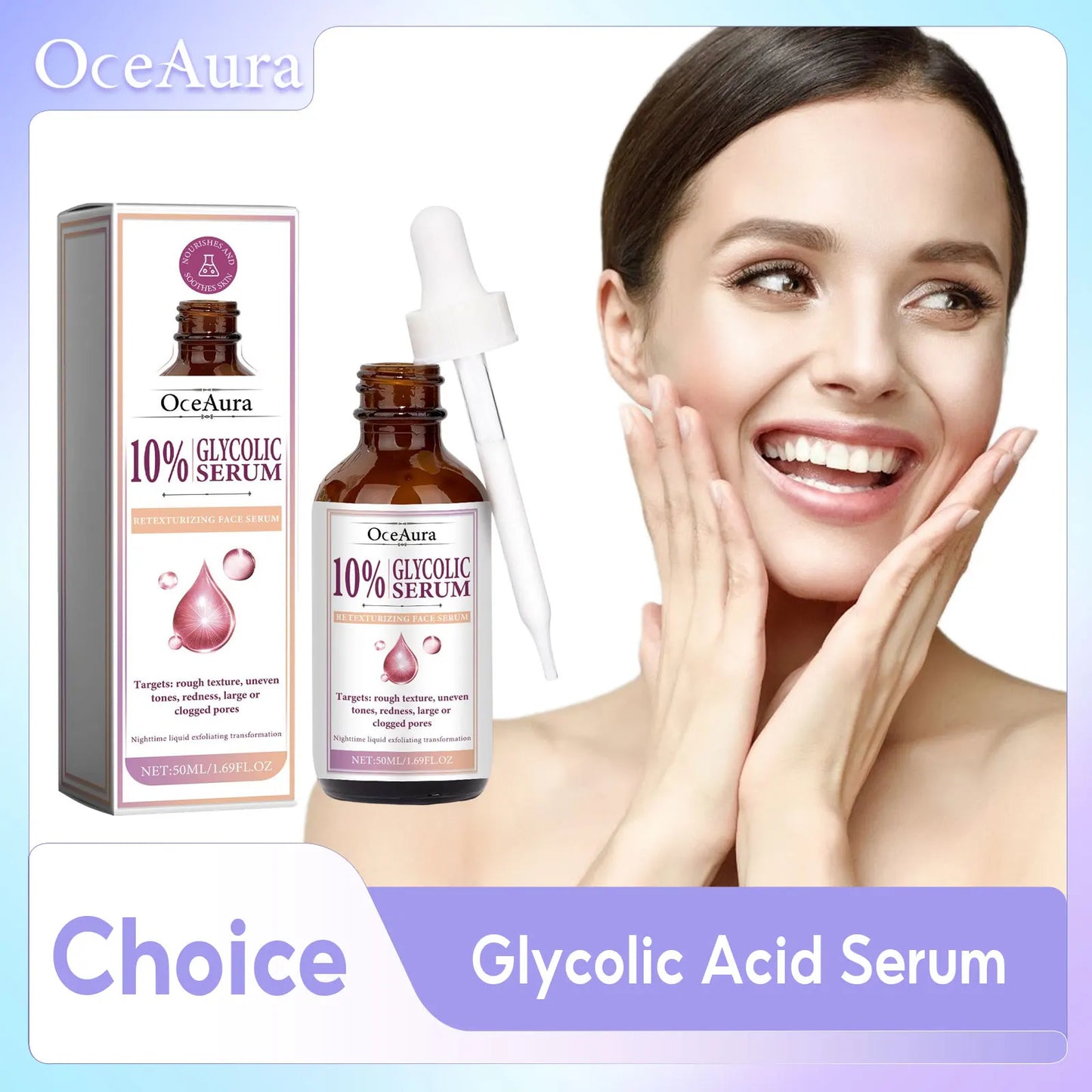 Glycolic Acid 10% Toning Solution Fade Fine Lines Firming Face Serum Improve Facial Dryness Redness Glycolic Acid Repair Essence