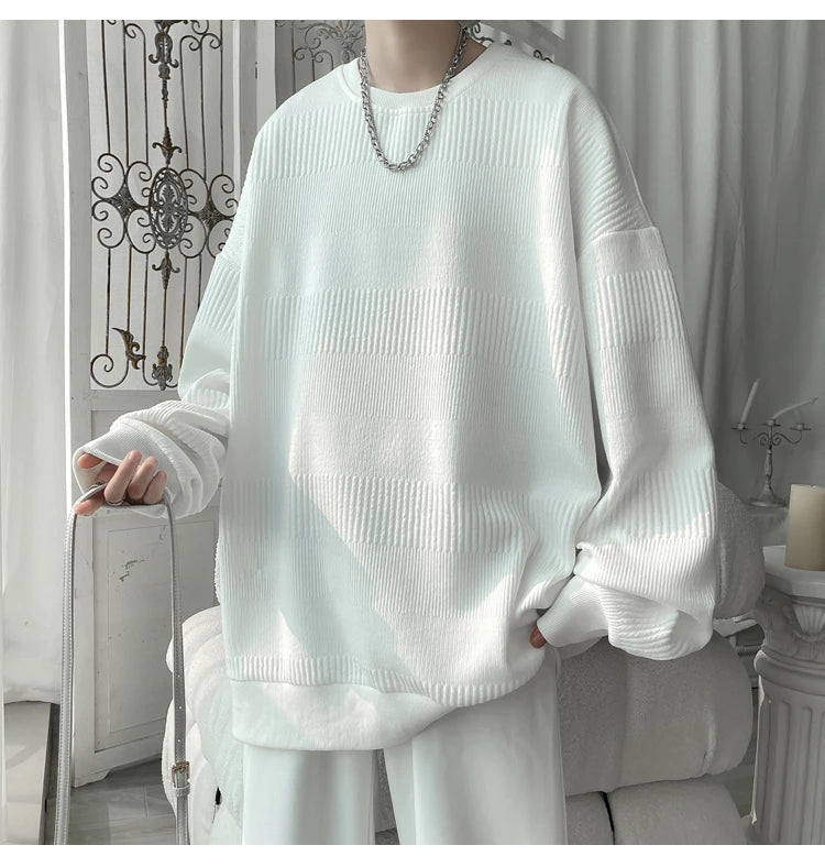 2024 Hoodies Jacquard Sweatshirt Mens White Pullover Streetwear Casual Fashion Clothes Mens Oversized Korean Harajuku T Shirt