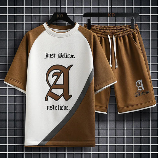 Summer Men Sets Streetwear plaid Short Sleeve T-Shirts +Shorts Breathable Chinese Style Man Sportswear 2 Pieces Suits