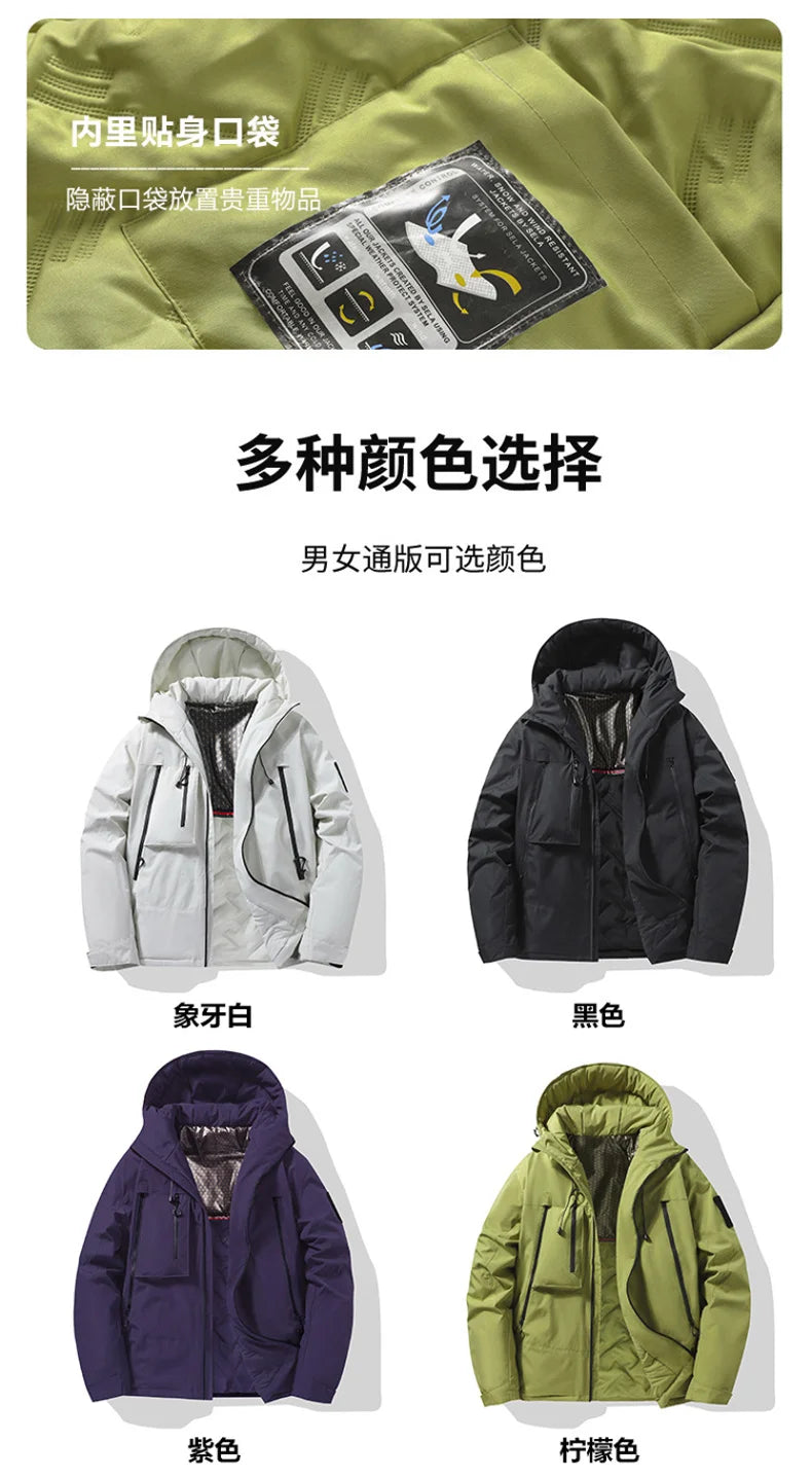 2024 New Winter Jacket Men Women Outdoor Ski Waterproof Graphene Warm Hooded Parka Male Street Casual Multi Pocket Padded Jacket