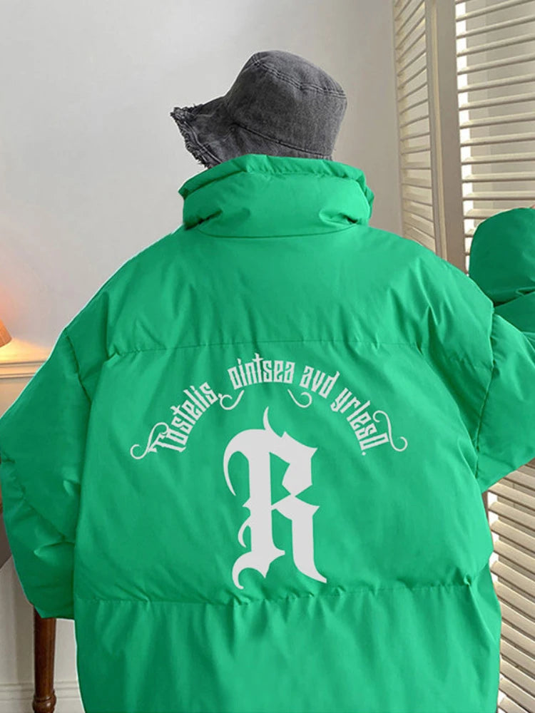 Gmiixder Men's Winter Punk Letter Parkas Hip Hop Oversize Thickened Down Jacket Oversize Padded Jacket Cool Bread Zipper Up Coat