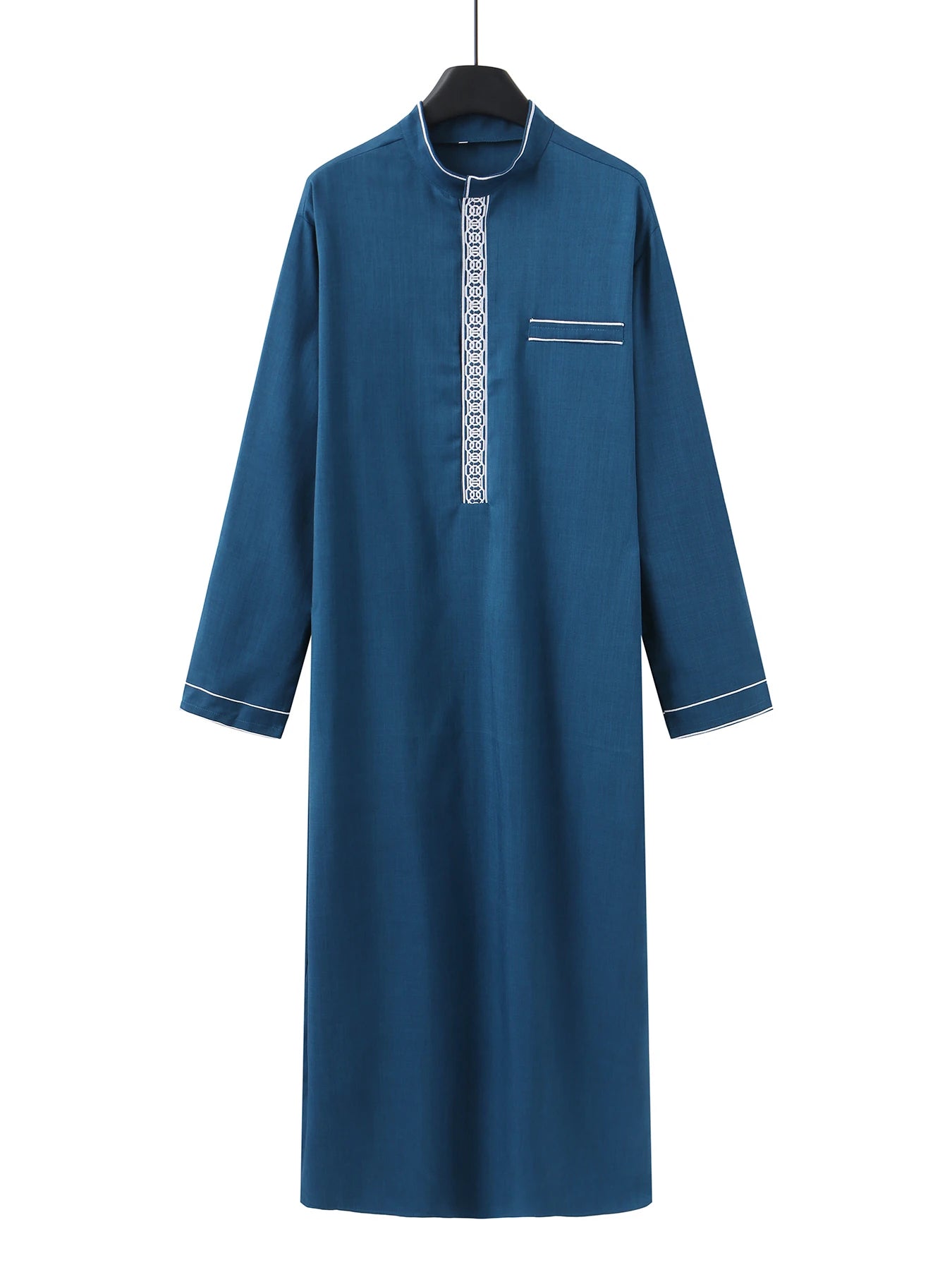 Long sleeve embroidered stand collar thobe, Muslim Arab men's robe