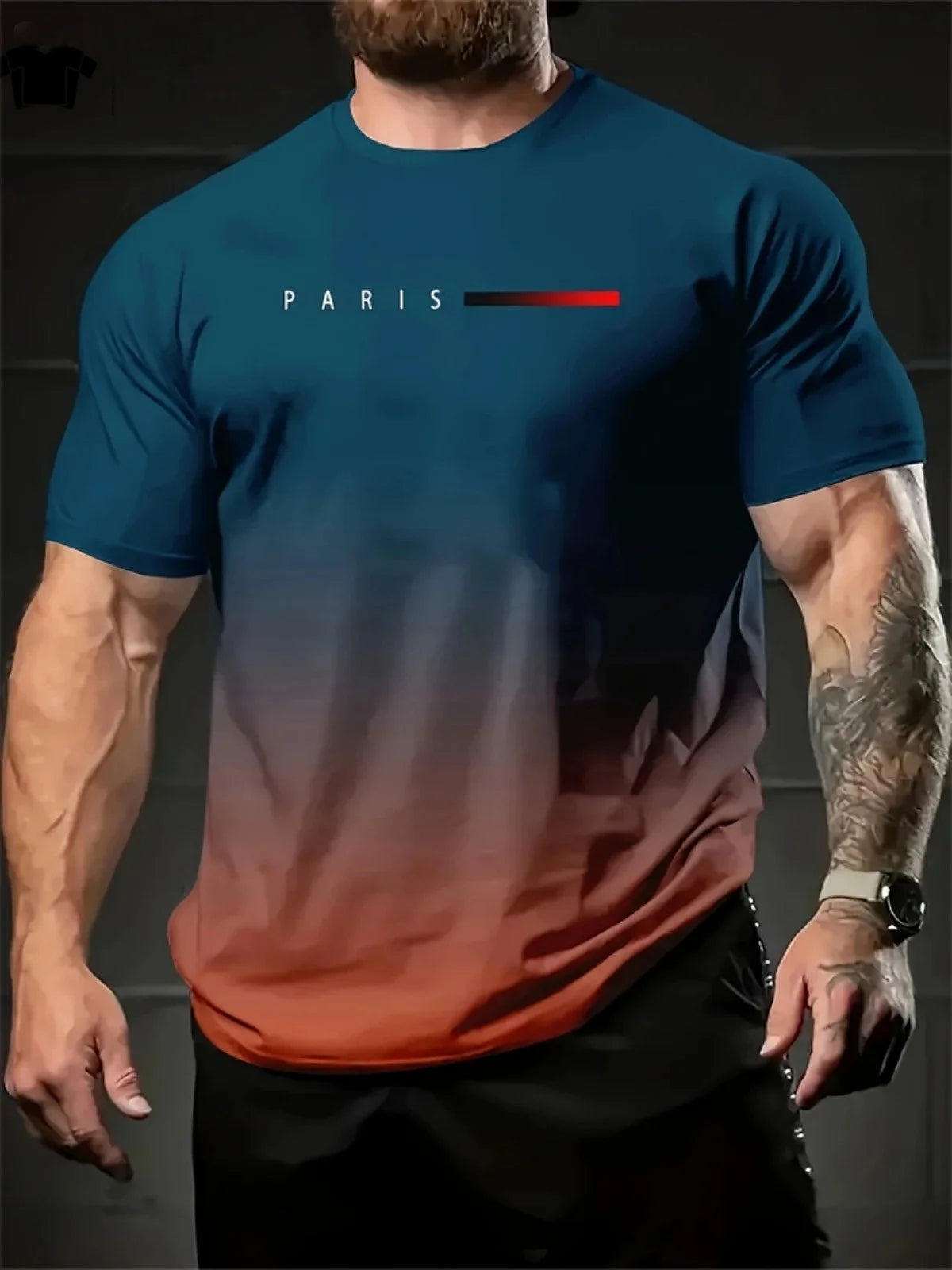 Fashion Summer T-Shirt Gradient Print T Shirt Men Printed T-Shirt Short Sleeve Round Neck T-Shirts for Men Streetwear Clothing