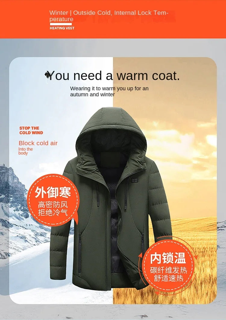 11 Zone Heating Jacket Vest Men Electric Heating Padded Jacket Usb Heating Clothes Outdoor Women Cold-proof Warm Ski Down Jacket