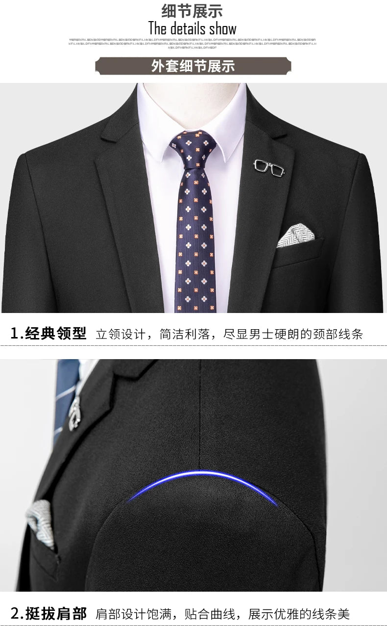 Blazer and Vest and Pants Boutique Fashion Solid Color Men's Casual Formal Office Business Suit Groom Wedding Dress Party Suit