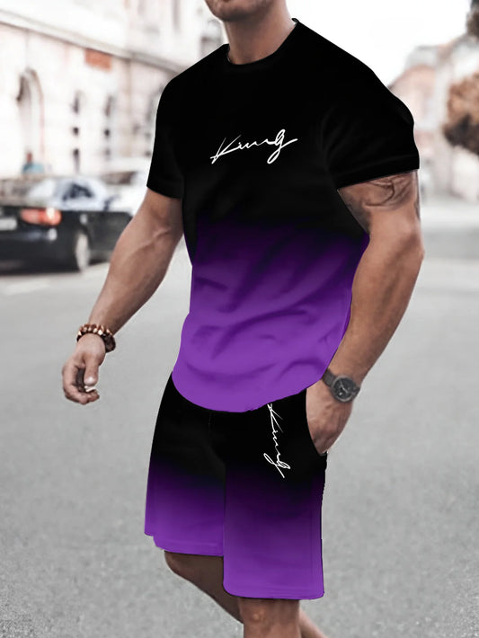 Summer 2025 new men's suit, outdoor style short sleeve and shorts set, drawstring shorts, polyester men's wear