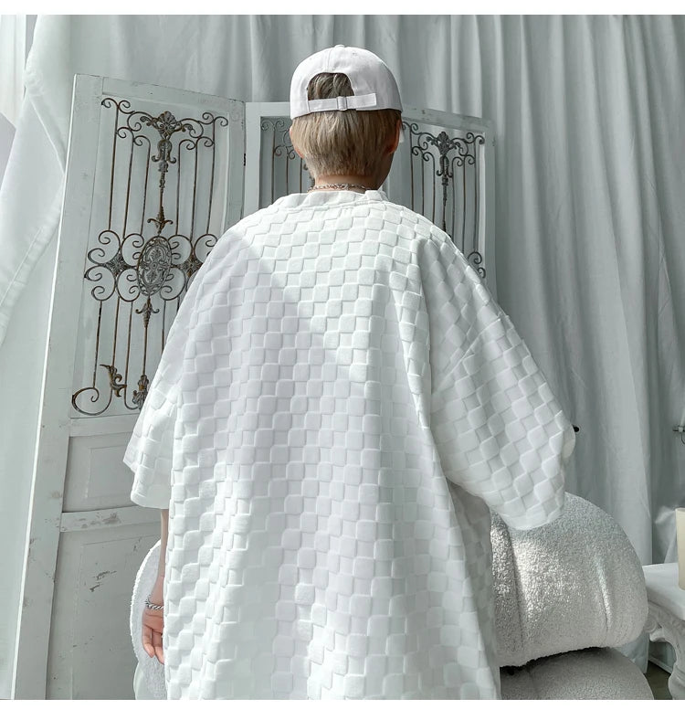 Men's Set Fashion Summer Loose Casual Plaid T Shirts And Shorts High Quality Korean Luxury Clothing Men's Clothes Big Size 5XL-M