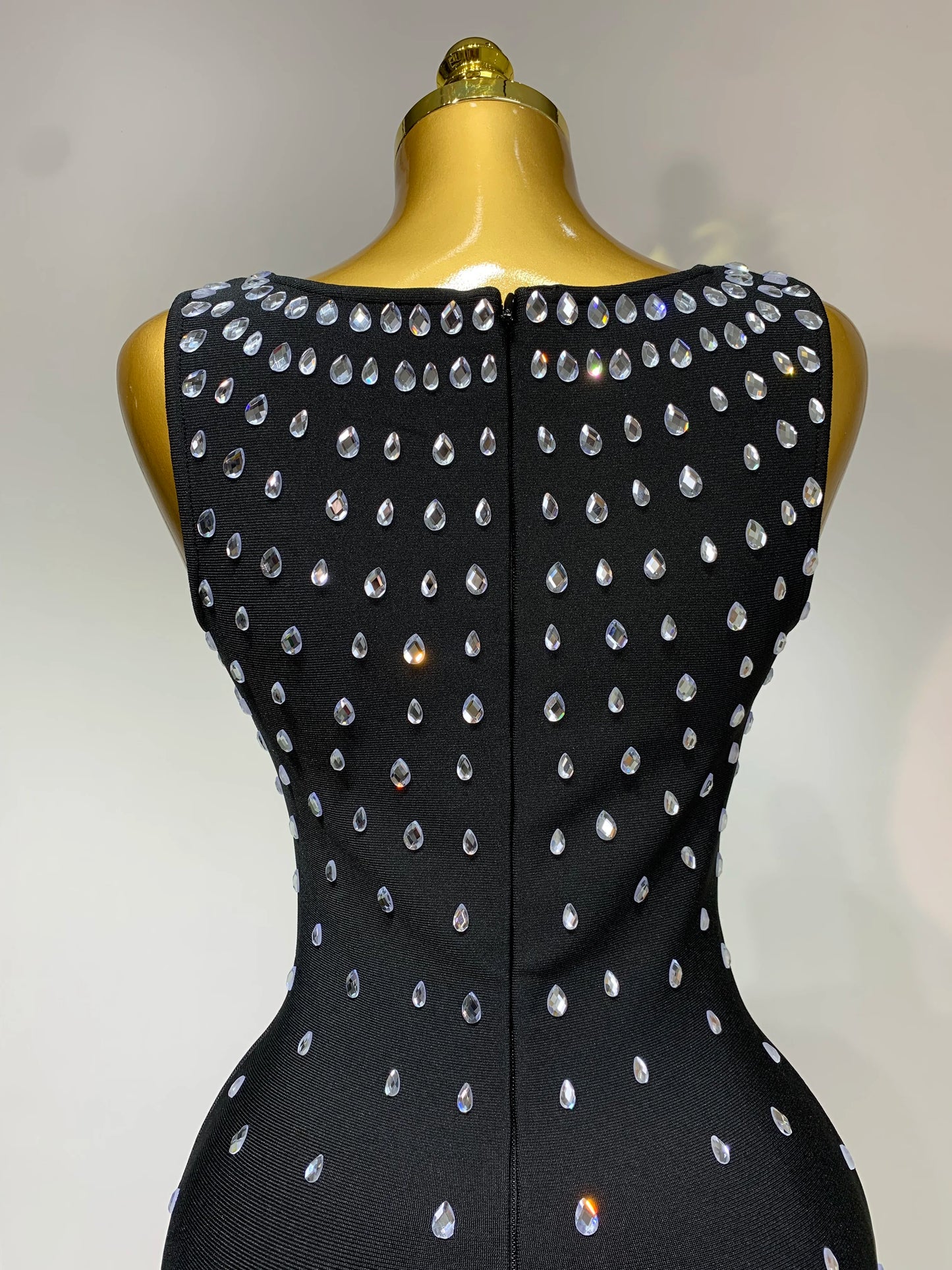 Women Sparkly Rhinestone Bandage Long Dress Elastic Sleeveless Bodycon High Street Evening Club Party Elegant Birthday Gowns