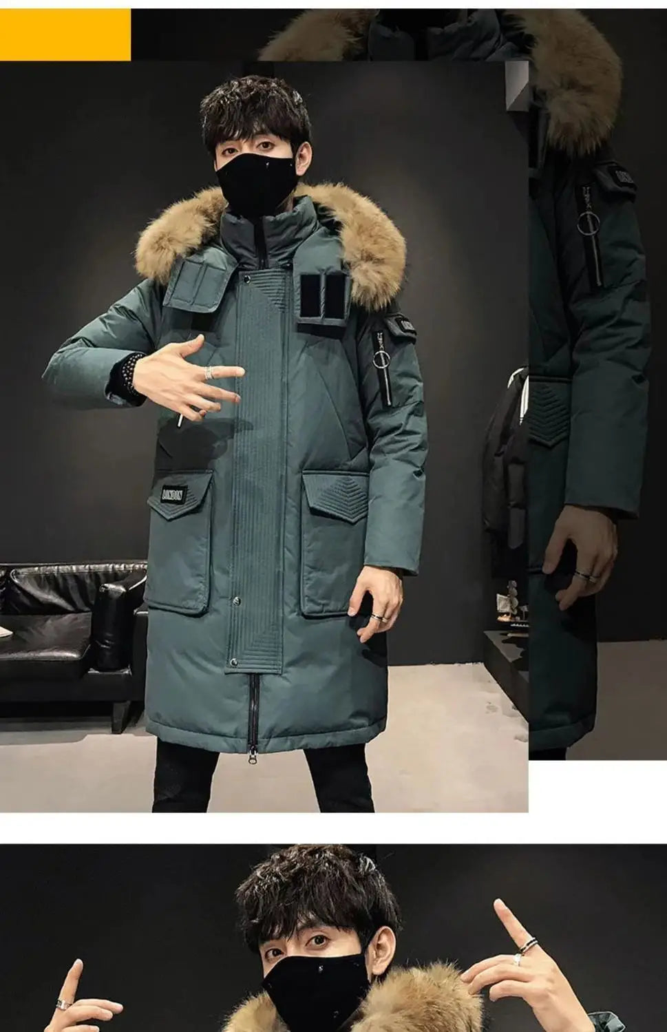 Autumn Winter Thickened Warm Cold-proof Mid-length Over-the-knee Jackets Men's Loose Casual High Street Parkas Male Clothes