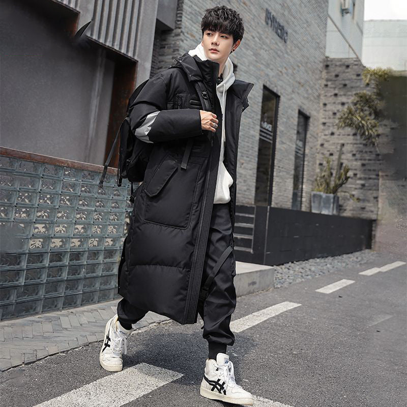 Gmiixder 2023 New Over Knee Down Coat Men's Mid Length Couple Thickened Multi Pocket Parkas Youth Work Wear Winter Long Jacket