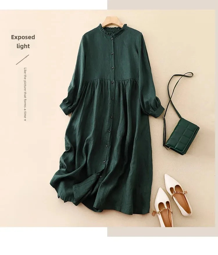 New Washable Linen Loose Cuff Sleeve Long Dress Coat Robe Open Cardigan Women's Clothing Artistic Style Middle Length Outerwear