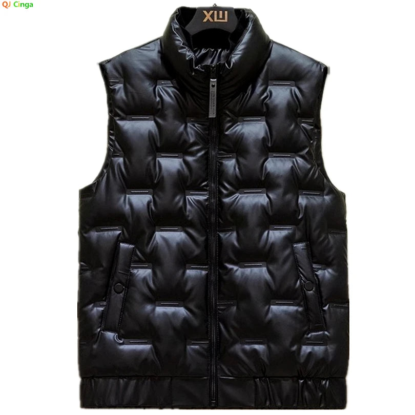 Black Men's Standing Collar Sleeveless Vest Coat, Winter Fashion Casual Waterproof Thick Jacket,Silver Windproof Waistcoat