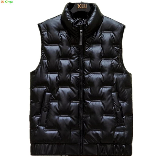 Black Men's Standing Collar Sleeveless Vest Coat, Winter Fashion Casual Waterproof Thick Jacket,Silver Windproof Waistcoat