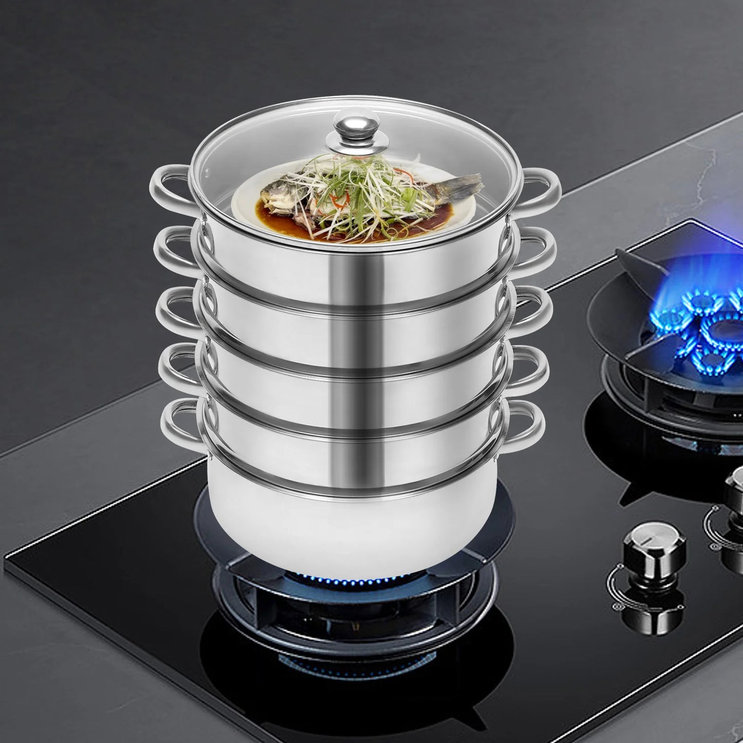 26cm 5-Layer Multifunctional Stainless Steel Steamer Silver For Kitchen Cooking