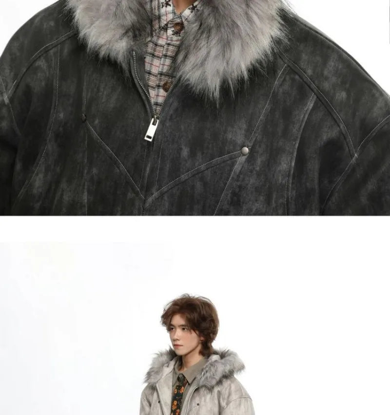 Y2K American New Fashion Solid Color Plus Velvet Padded Cotton-padded Jacket Coat Men Harajuku Hip-hop Popular Casual Couples