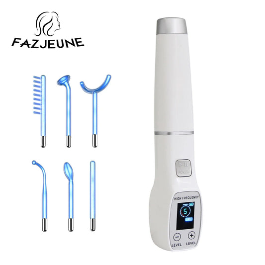 Darsonval Facial High Frequency Machine Screen Display 6 in1 Blue Hair Face Skin Care Beauty Device Anti Acne Spot Remove Wrinkl