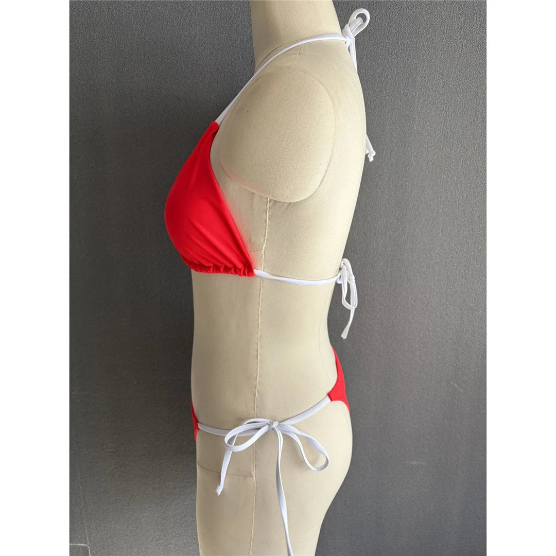 S - XL Sexy Halter Strappy High Cut Bikini Women Swimwear Female Swimsuit Two-pieces Bikini set Bather Bathing Suit Swim V6244