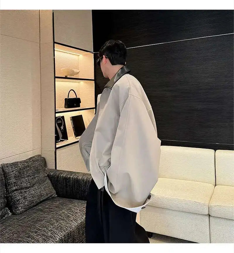 LUZHEN 2025 Spring Design Leather Collar Trendy Jacket Personalized Handsome Trendy Classy Versatile Color Contrast Tops LZ8146