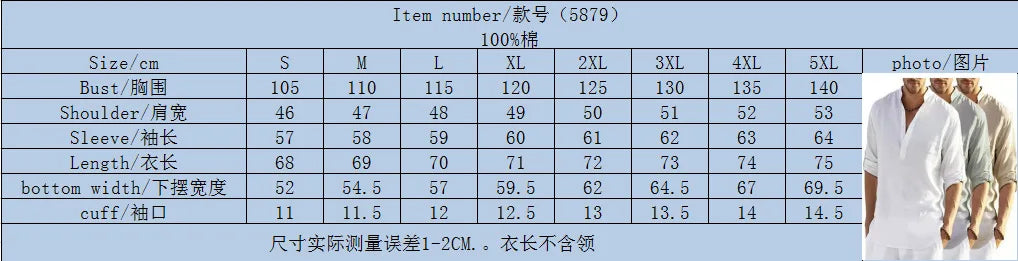 1pcs Summer Men Lightweight Shirt Male Long Sleeve Cotton Linen Shirts Beach Loose Fitting Shir Men's Breathable Collar T Shirt