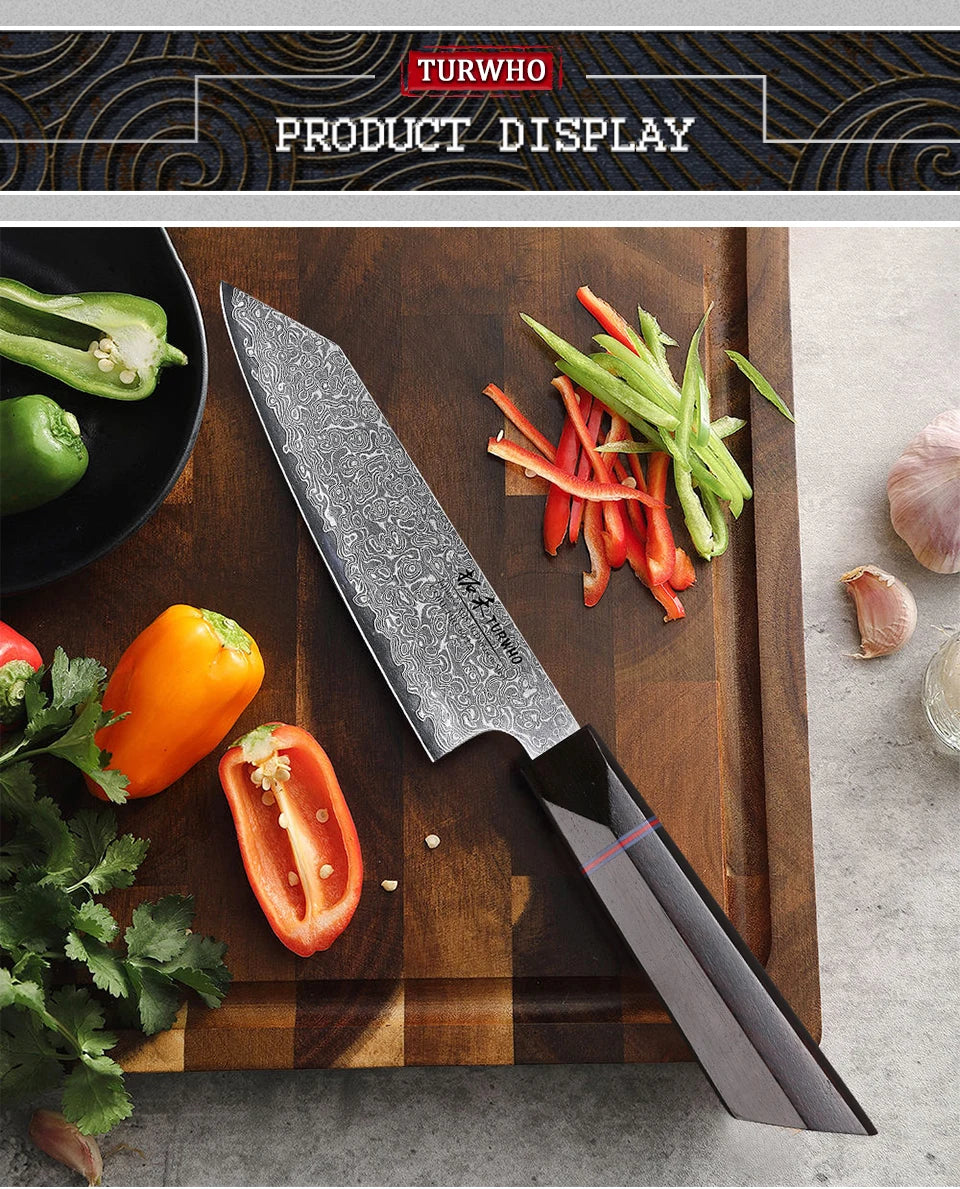 TURWHO 5" Utility Knife AUS-10 Damascus Steel Fruit Vegetable Knife Sharp Pro Chef Kitchen Supplies for Carving Dovetail Handle