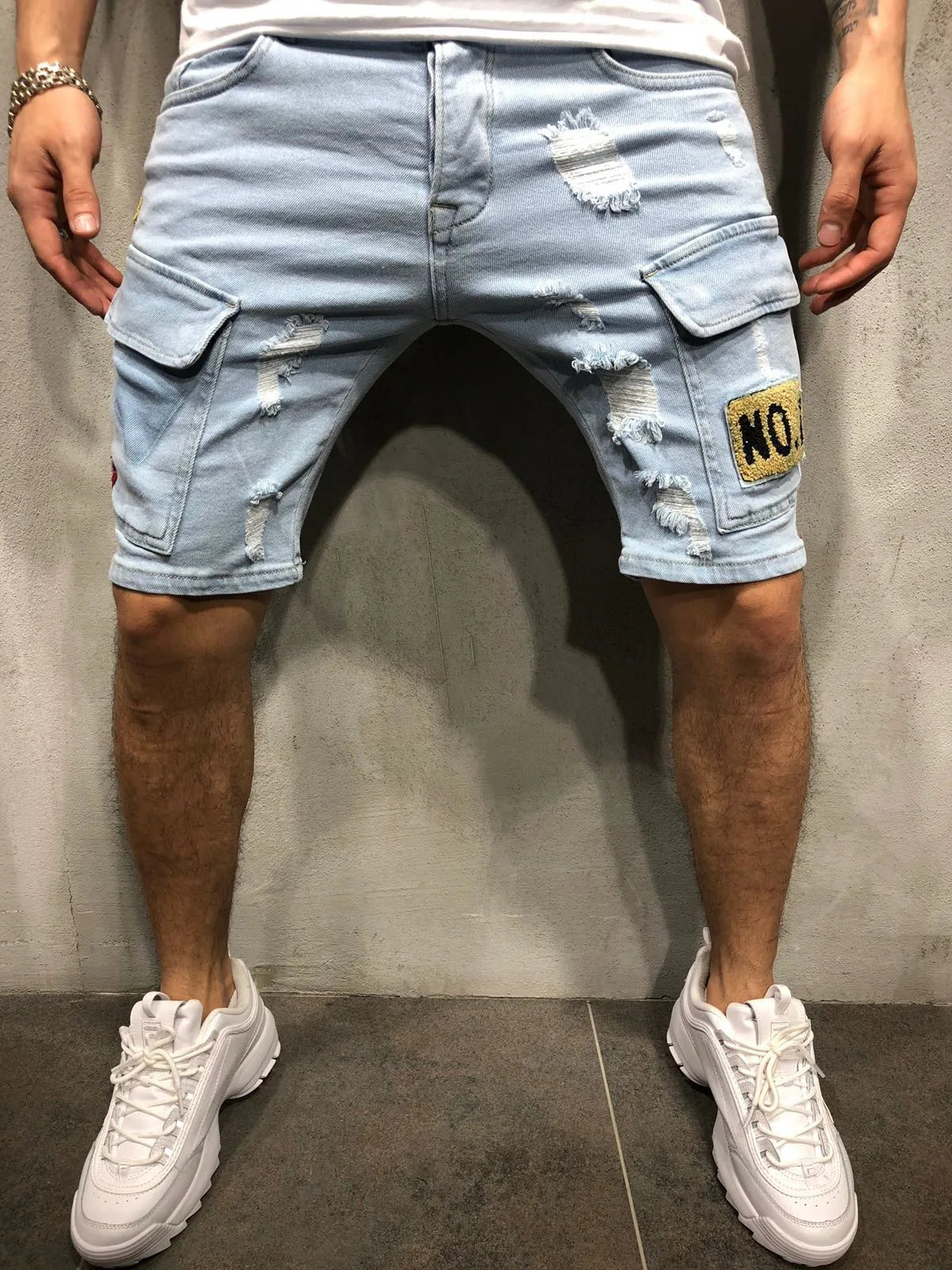 2025 Men's Summer Short Jeans High Stretch Fashion Casual Denim Shorts Male Slim Fit Elastic Badge Pockets Hole Shorts for Men