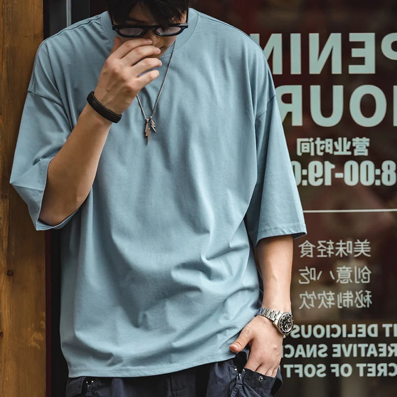 Maden Casual Cool-Touch Short Sleeve T-Shirt Men's Summer Breathable Loose Fit Crew Neck Tee Basic Versatile Solid Color Tops