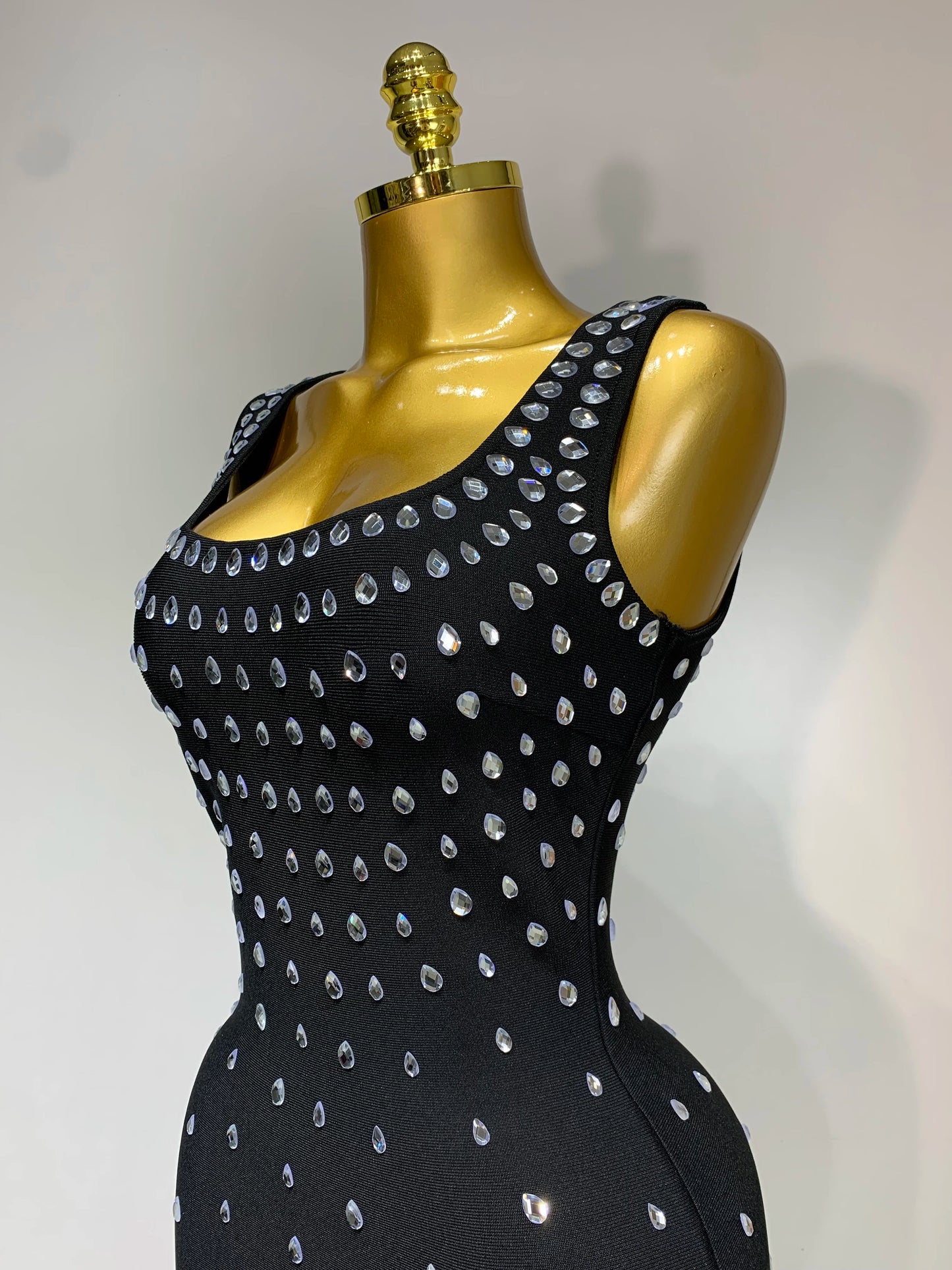 Women Sparkly Rhinestone Bandage Long Dress Elastic Sleeveless Bodycon High Street Evening Club Party Elegant Birthday Gowns