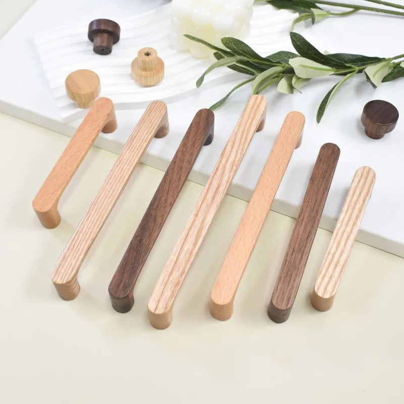 Nordic Wooden Cabinet Handles Solid Wood Furniture Kitchen Door Handle Wardrobe Cupboard Drawer Knobs Hardware Pull Handle