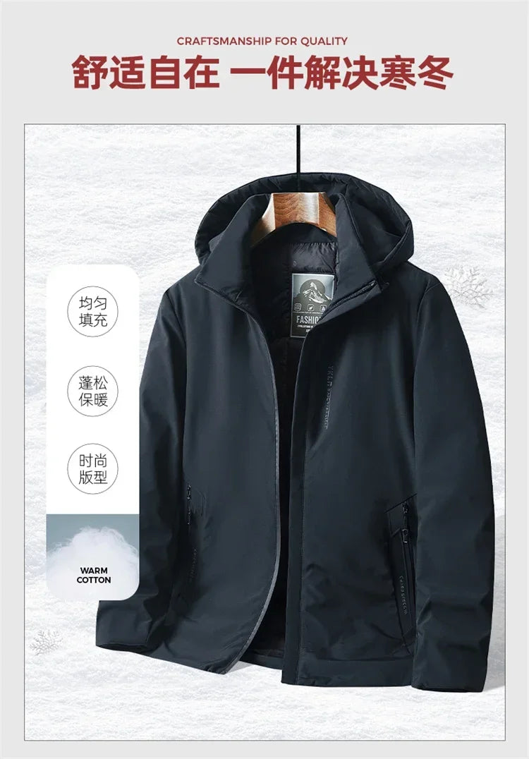 Men Fashion Hooded Windproof Warm Coat Plus Size Outwear Men Hooded Thick Fleece Warm Casual Thicken Cotton Jacket Winter Parka