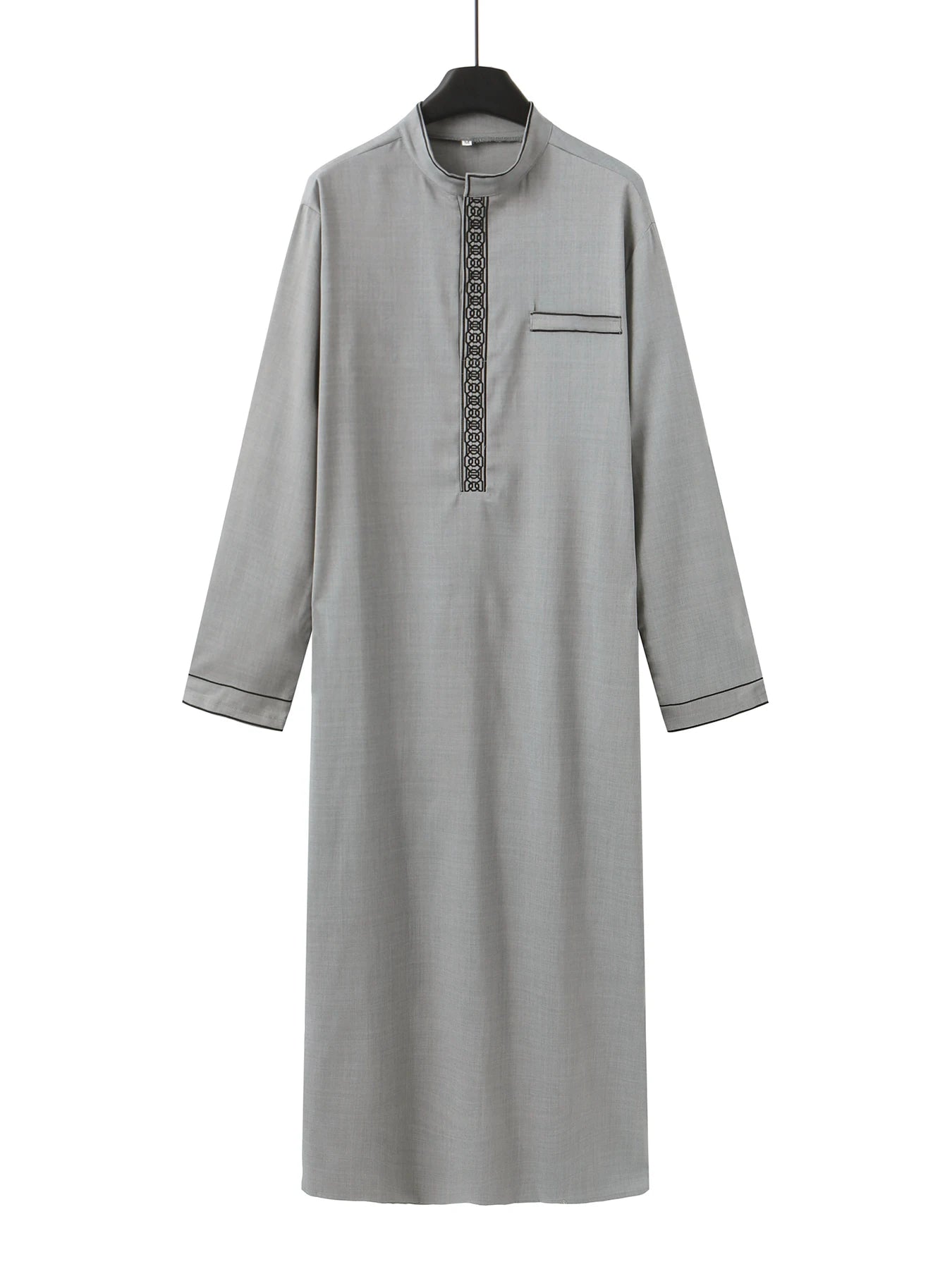 Long sleeve embroidered stand collar thobe, Muslim Arab men's robe