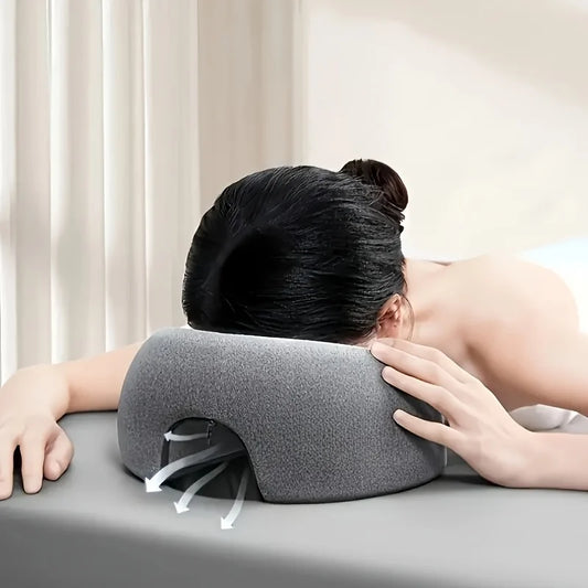 Soft O-shaped ringed pillow for spas and salons - grey interior, multi-purpose facial mat with zipper closure pillow