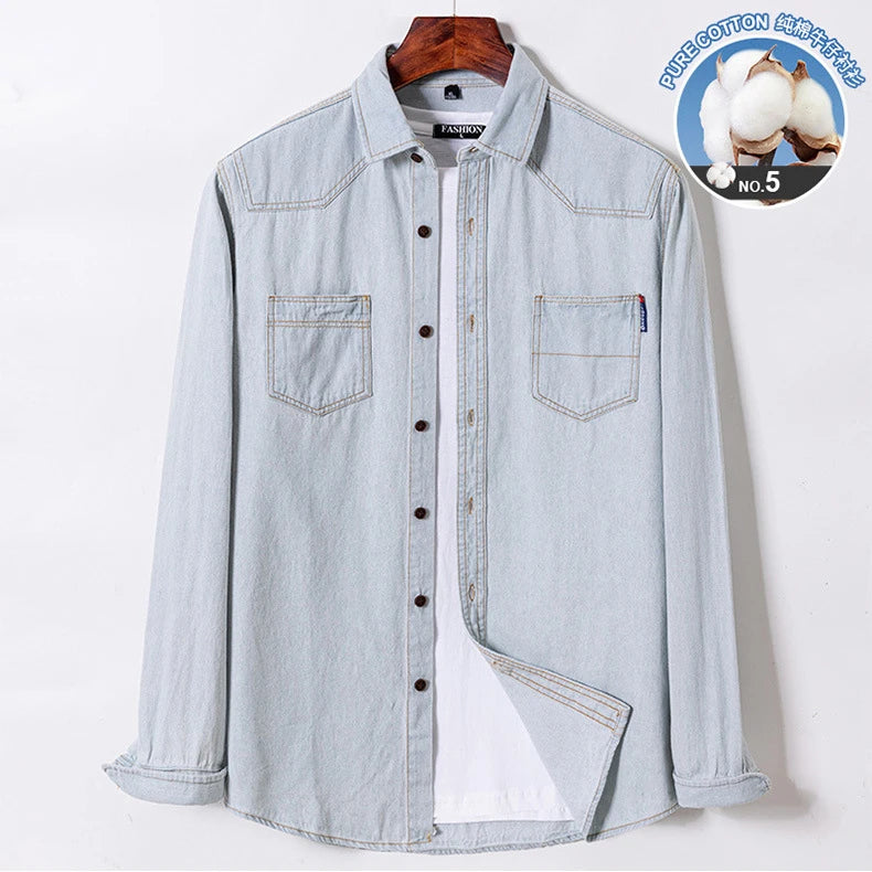 2023 Spring and Autumn Enzyme Washed Men's Long Sleeve Denim Shirt Pure Cotton Casual Fashion Outerwear Versatile Men's Clothing