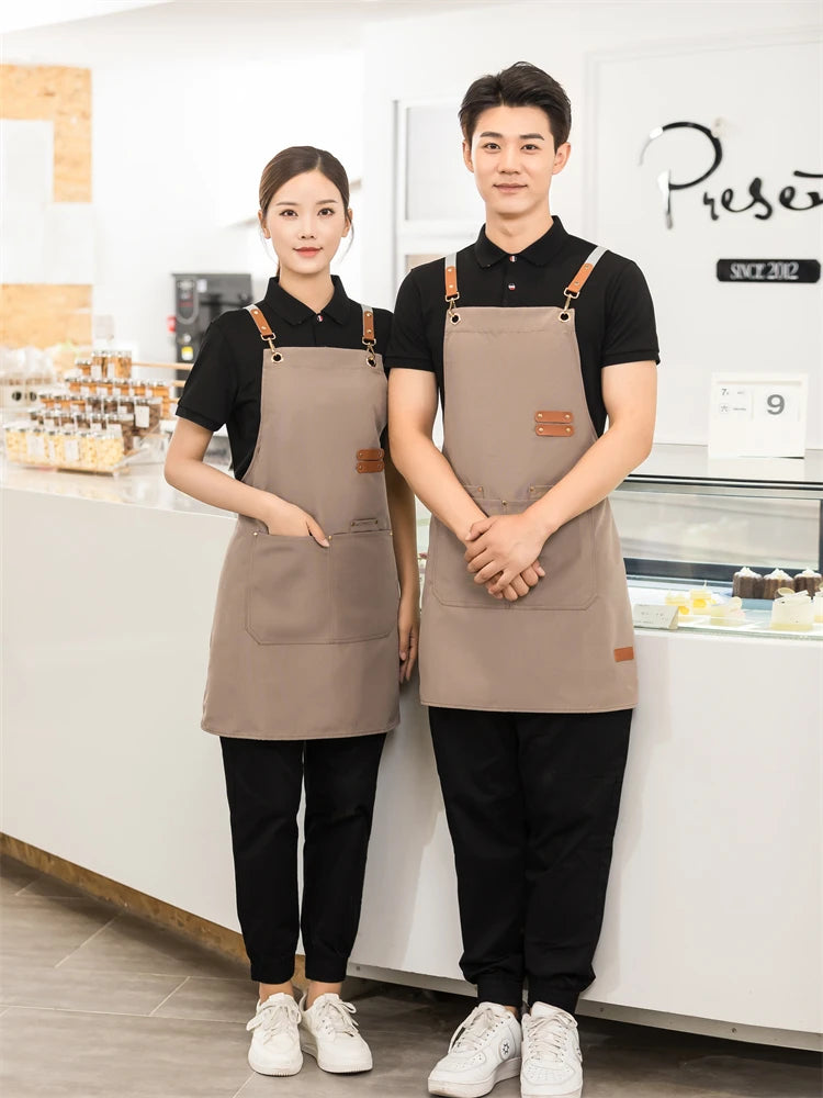 Men's Women's Kitchen Apron Custom Logo Catering Server Work Aprons Nails Hairdressing Mandil Restaurant Cafes Bar Waiter Bibs