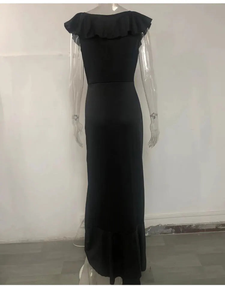 2023 Autumn New European and American Style V-Neck Long Dress with Ruffled Edge Irregular Elegant Dress Party Dress