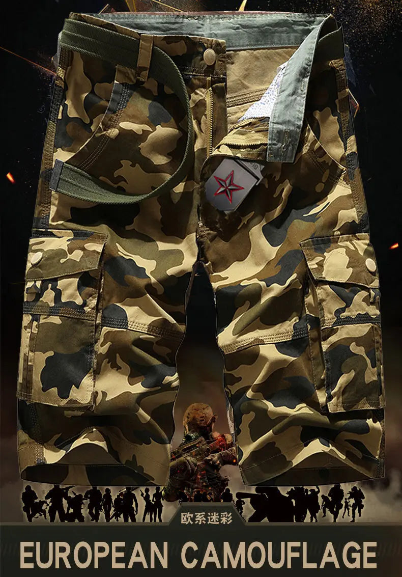 Military Men Camouflage Tactical Cargo Shorts Summer New Y2k Multiple Pockets Loose Big Size Outdoor Sports Knee Lenght Pants