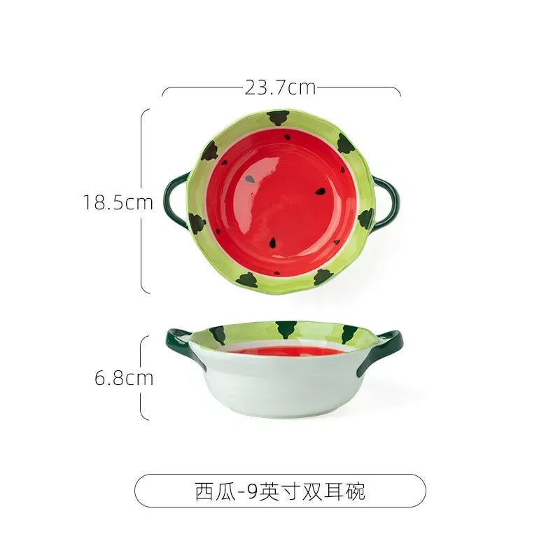 Watermelon Bowl Ceramic Bowl Plate Set Home Ramen Bowl Cute Hand-painted Tableware Children's Rice Bowls Kitchen Accessories