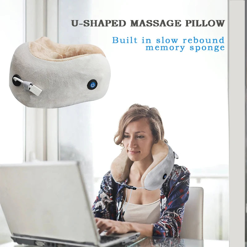 Portable U-shaped Neck Massager Electric Neck and Shoulder Vibration Massage Single Button Operation Suitable for Travel Work