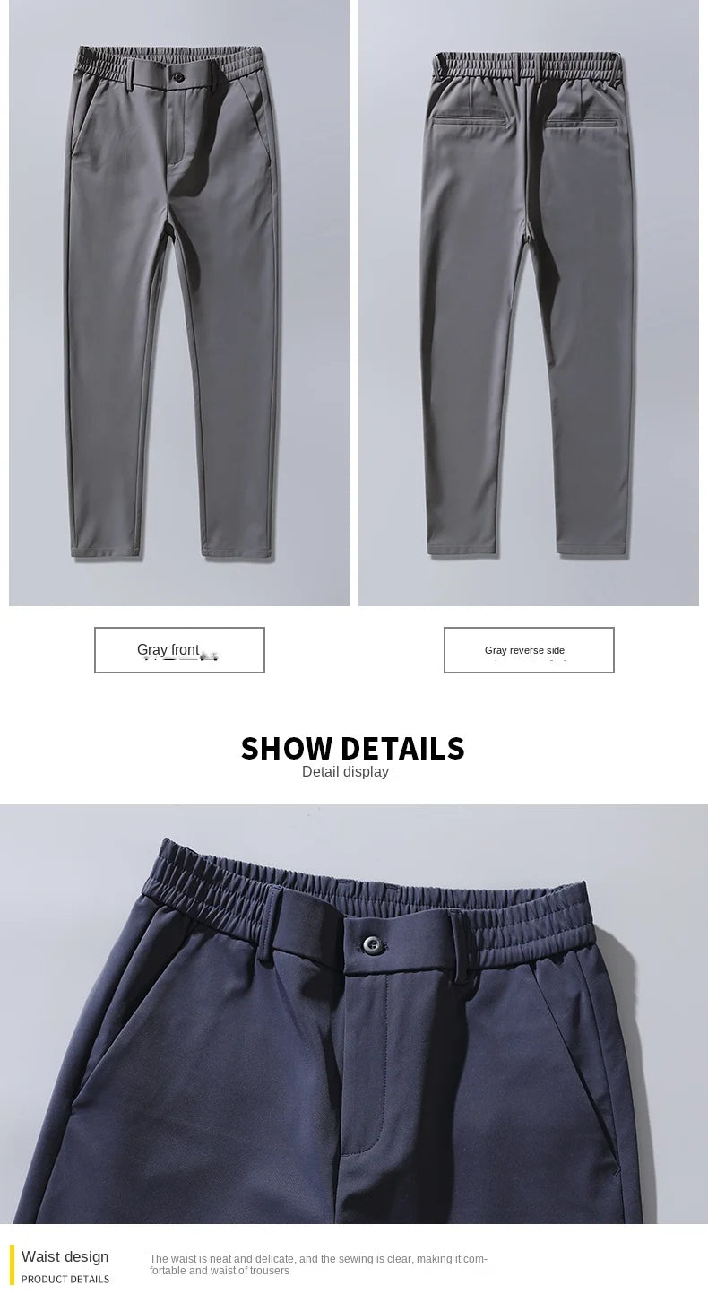 Summer Men's Casual Pants Thin Business Stretch Slim Fit Elastic Waist Jogger Korean Classic Blue Black Gray Brand Trousers Male